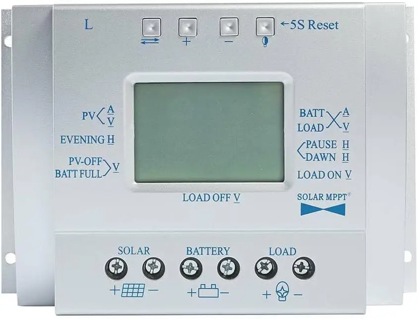 60A Solar Charge Controller 60-Amp Solar Panel Regulator with Load Timer Auto 12V 24V LCD Display USB 5V 1500mA