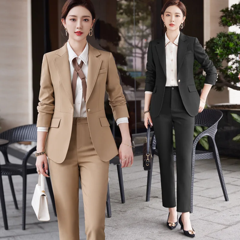 

Khaki Suit Two-Piece Suit Women's High Sense Business Clothing Fashion Temperament Goddess Style Workplace Overalls