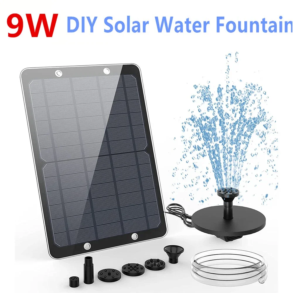 DIY 9W  Solar Water Fountain for Garden Decorate with Nozzles Water Pipe for Bird Bath Solar Powered Outdoor Fountain for Ponds