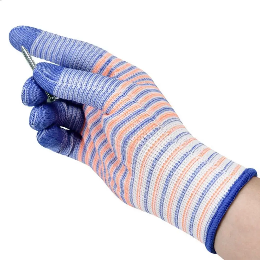 1 Pair Nylon Work Gloves Thorn Proof Non-slip Breathable Industrial Gloves Striped Anti-Static Construction