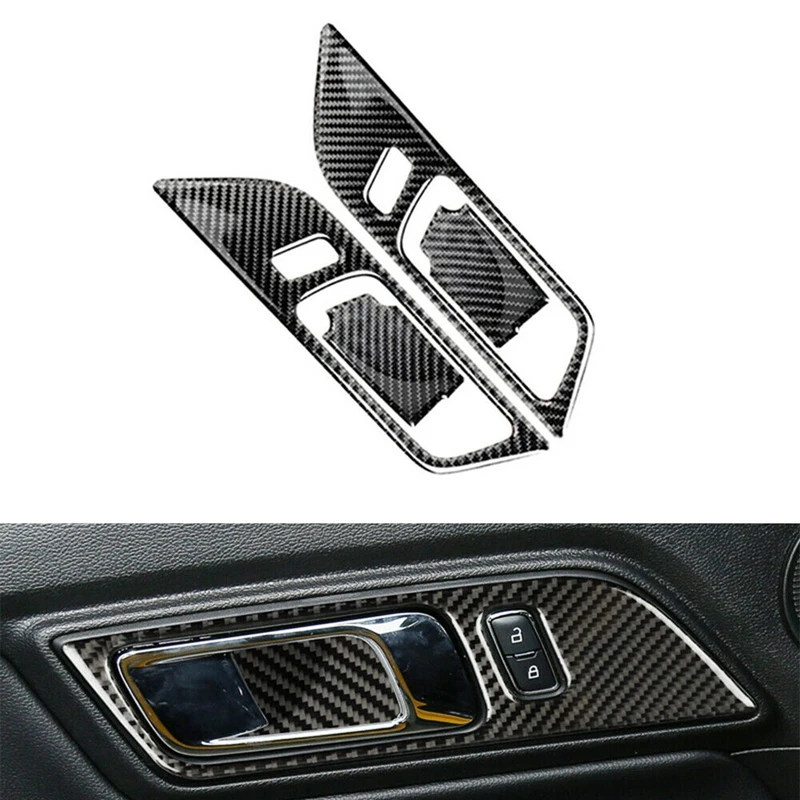 NEW-4Pcs Car Carbon Fiber Interior Door Handle Bowl Sticker For Ford Mustang 2015-2017