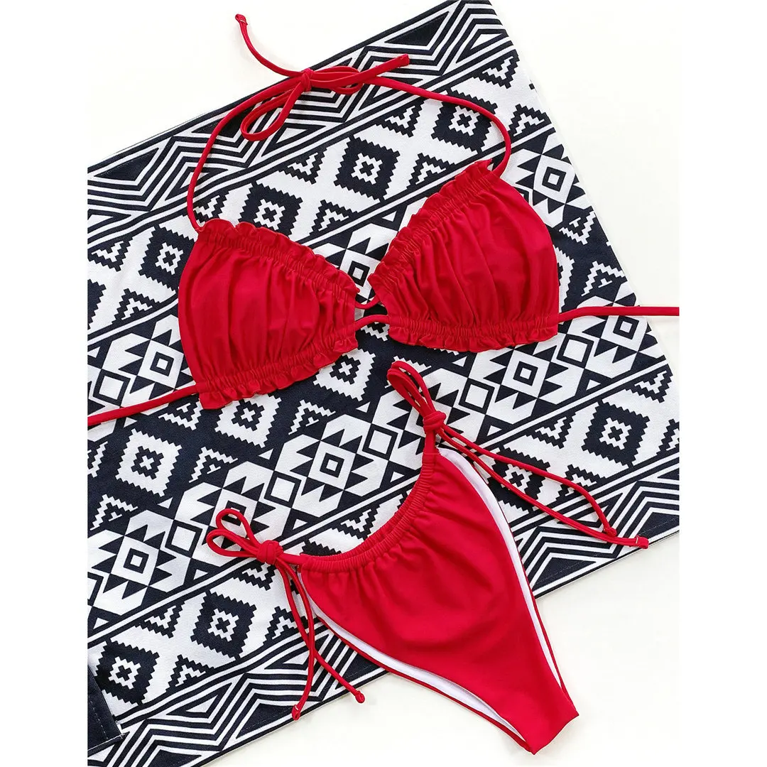 Sexy, geraffter, plissierter Bikini mit Rüschen, Damen-Badeanzug, zweiteiliges Bikini-Set, Badebekleidung, Badeanzug, Modell V3239SW. – Detail 29