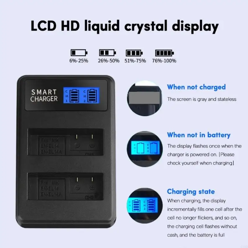 G6DD LCD USB EN-EL14 교체 P7000 P7000 P7100 D3200 D3300 D5100 D5200 P7700 P7800 D3100 배터리