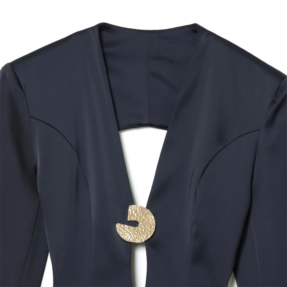 Autunno e inverno nuove donne sexy cintura antivento spalline manica lunga profondo scollo a V versione a palloncino mini abito