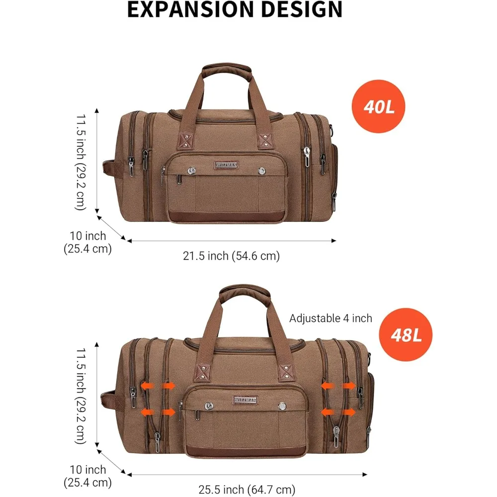 حقيبة سفر قماشية قابلة للتوسيع لعطلة نهاية الأسبوع للرجال - حقيبة حمل واق من المطر مثالية للرحلات الليلية والسفر