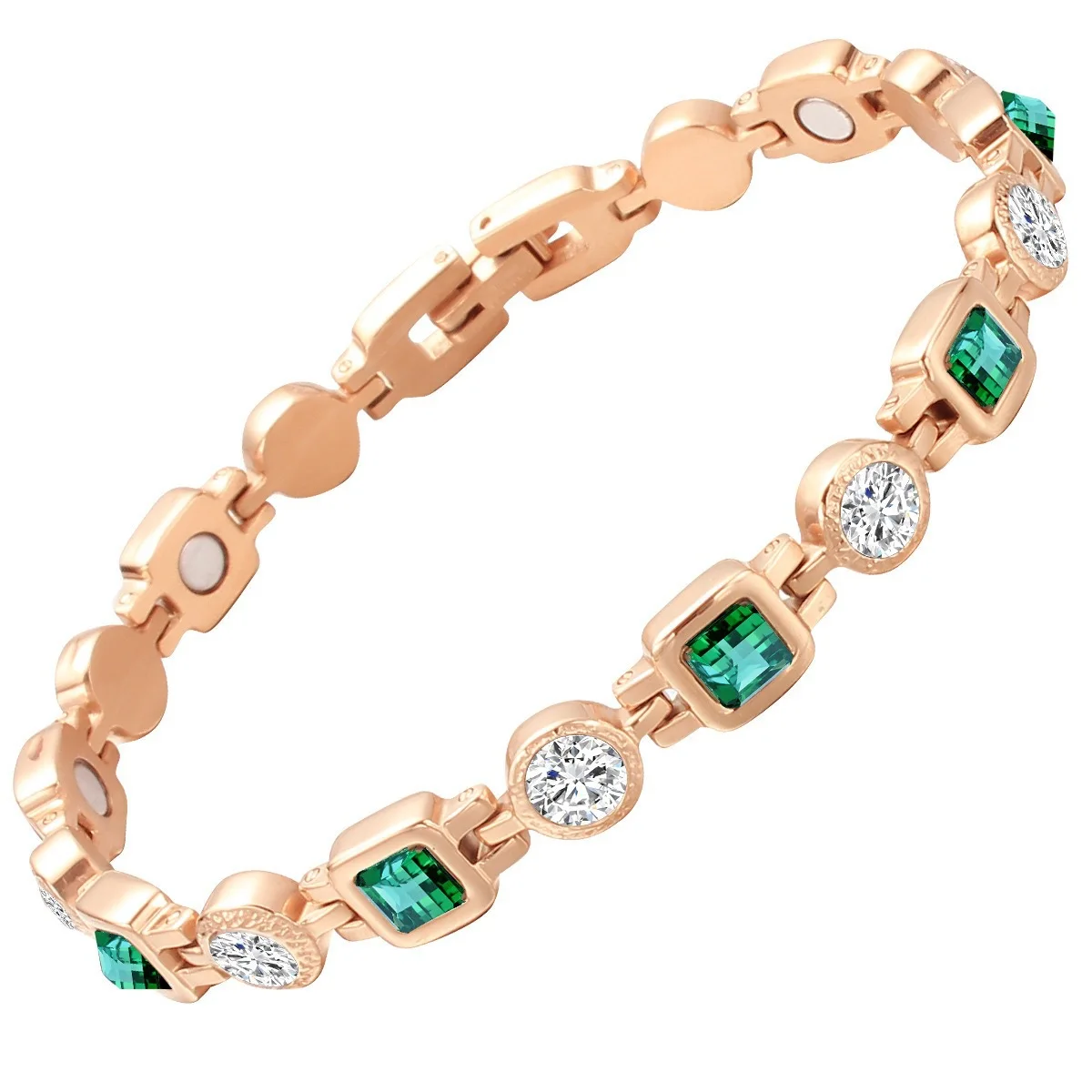 

New Light Luxury Fashion Magnet Bracelet Women's Rose Gold Inlaid Diamond Emerald Square Chain Jewelry