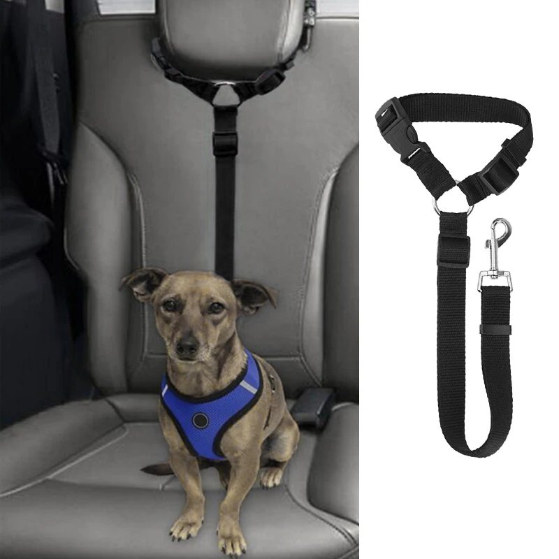 Solid Color Two-in-one Pet Car Seat Belt Nylon Lead Leash Backseat Safety Belt Adjustable Dogs Harness Collar Pet Accessories