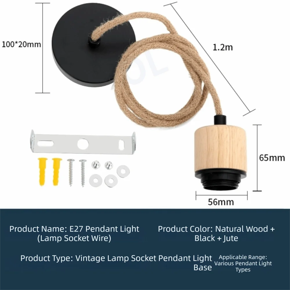 

Винтажный подвесной светильник из массива дерева E27: регулируемый патрон, провод и основание для абажура (аксессуары для самостоятельной сборки)