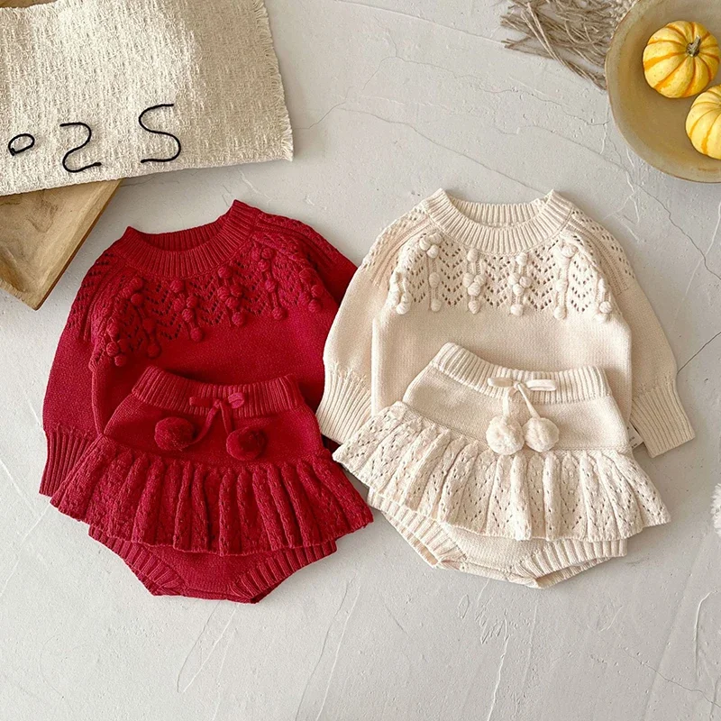 2025 New Autumn 0-3Yrs Infant Baby Girl Clothes Set Children Clothes Suit Long Sleeved Knitted Pullover Sweater+PP Shorts