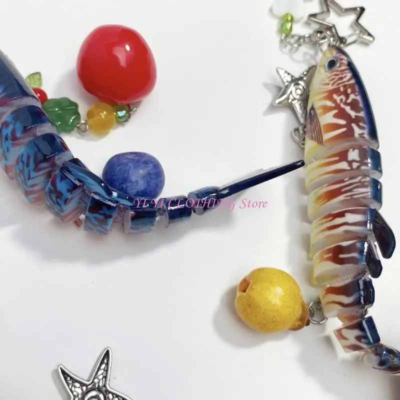 N5KF Flexible Articulated Fish Shaped Ring In Vibrant Colors Backpack Fish Charm For Backpacks And Daily Use