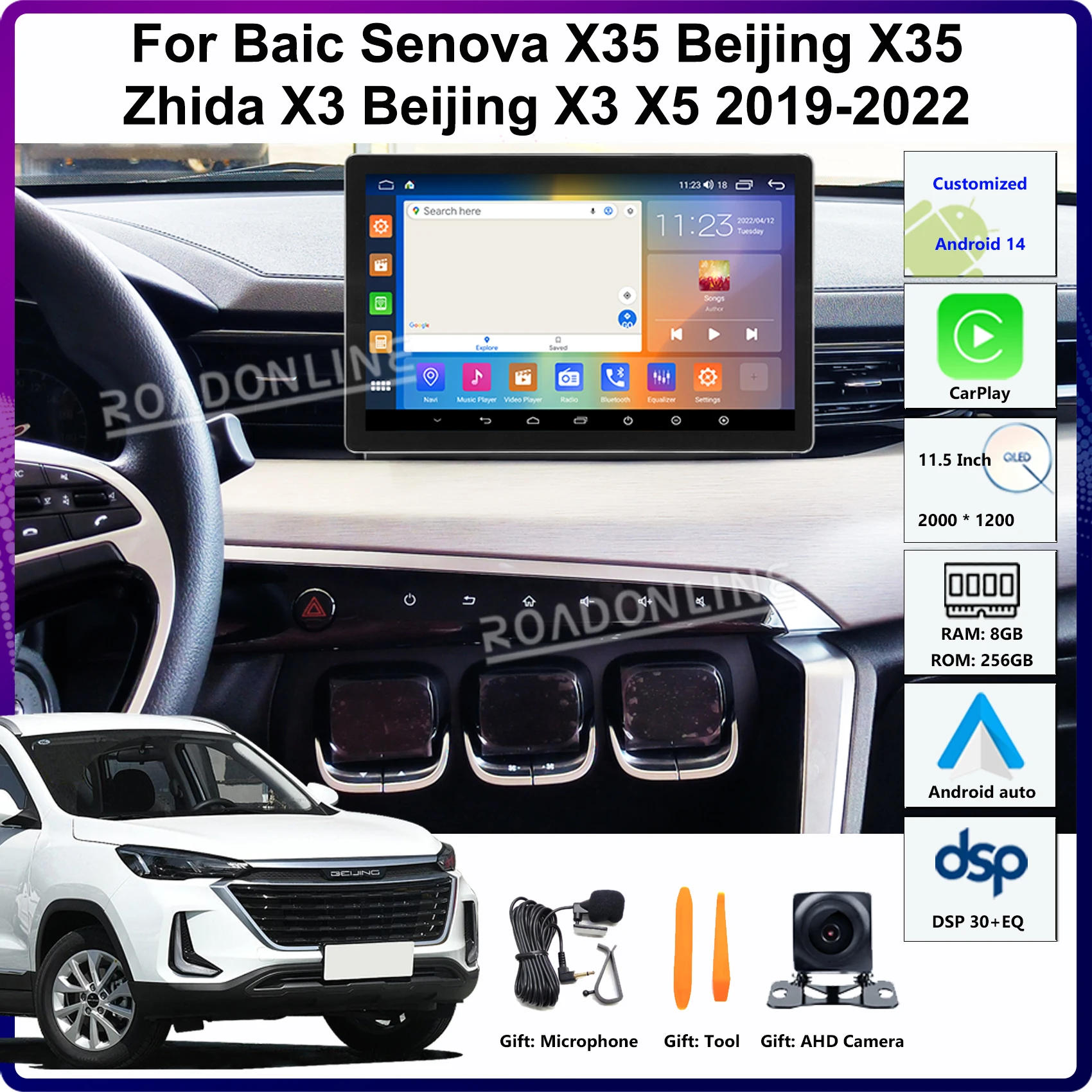 

11.5 Inch For Baic DR EVO 5 2023 Senova X35 Beijing X3 Zhida X3 X5 2019-2023 Android 14 Car Multimedia Player Head Unit CarPlay