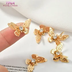 4PCS 13x20MM 14K Gold Color Plated and Zircon Butterfly Shape Connect Charms Pendants Jewelry Making Supplies Diy Accessories