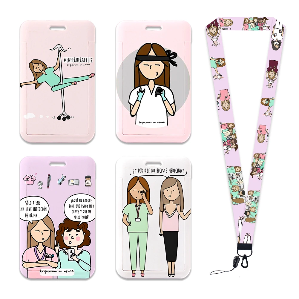 

W Doctor Nurse Medical Staff Women Men Bank Card Holder Medical Care Bus Card Case Lanyard Visit Door Identity Badge Card