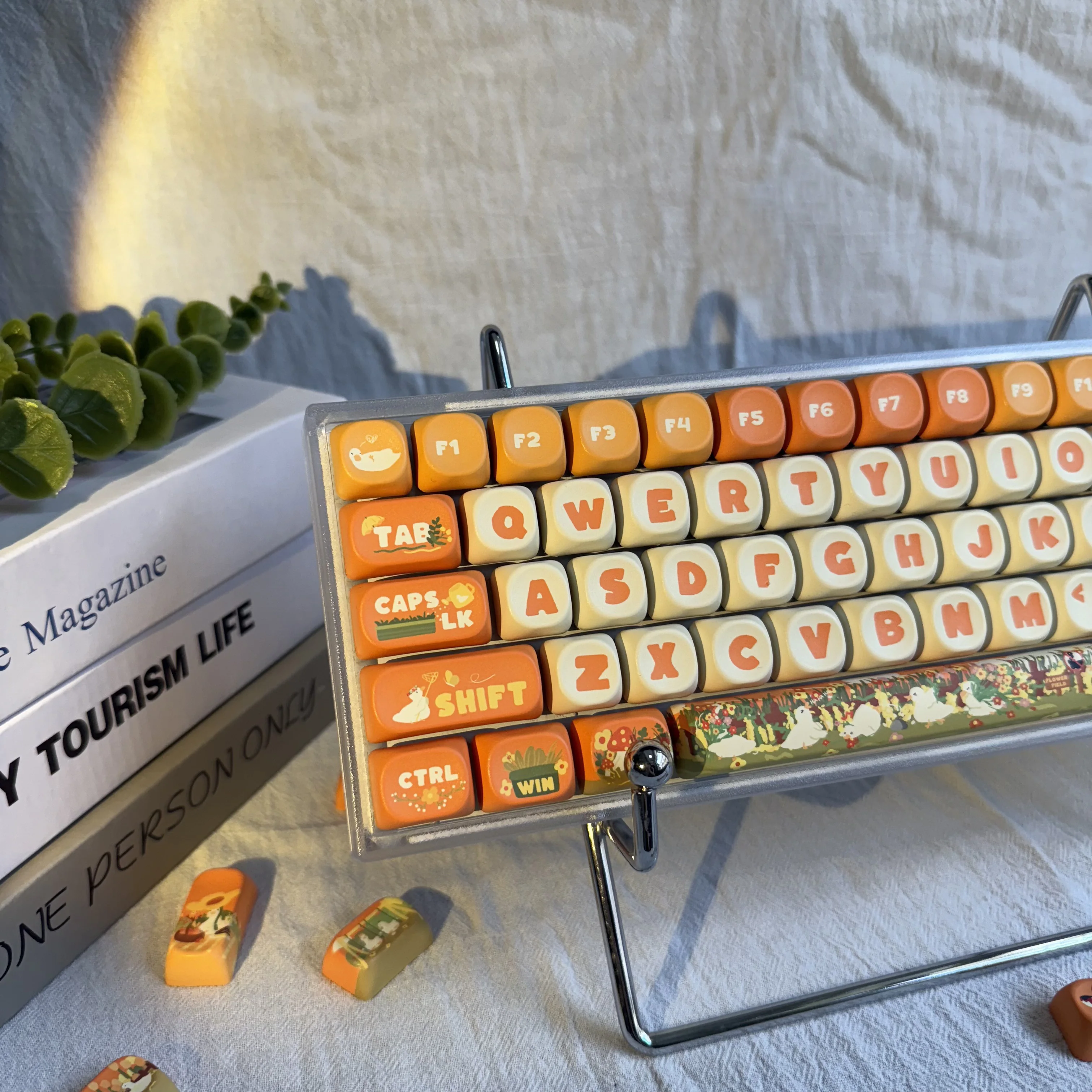 

Orange Flowers Ducks PBT Keycaps MOA Personality Customize Key Caps Set for Office Gaming Mechanical Keyboard Cute Keycap