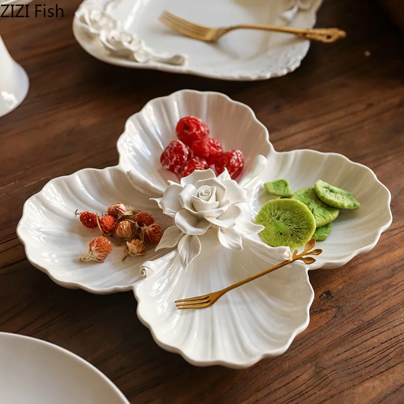 

Flower Shaped Ceramic Plate Breakfast Fruit Salad Dinner Plates Hotel Restaurant Western Plate Kitchen Dessert Plate Cutlery