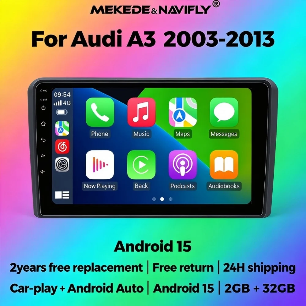 

Автомагнитола MEKEDE Android 15, 2 DIN, для Audi A3 8P S3 RS3 2003-2013, стереоплеер, мультимедийный дисплей, GPS