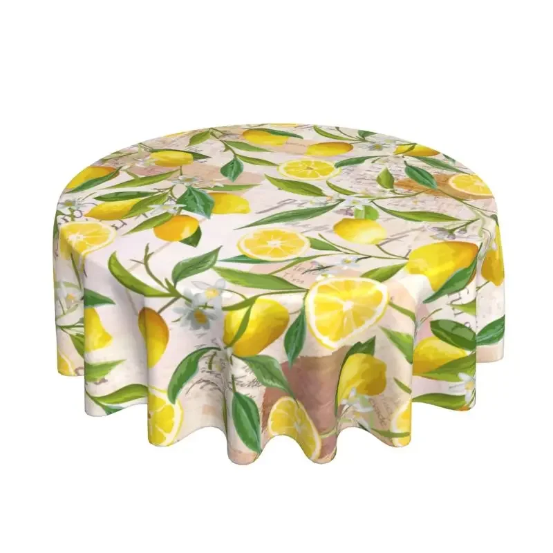 Lemon Tree Round Tablecloth 60 Inch Home Kitchen Dining Table Decoration Water Resistant Table Cover for Holiday Picnic Party