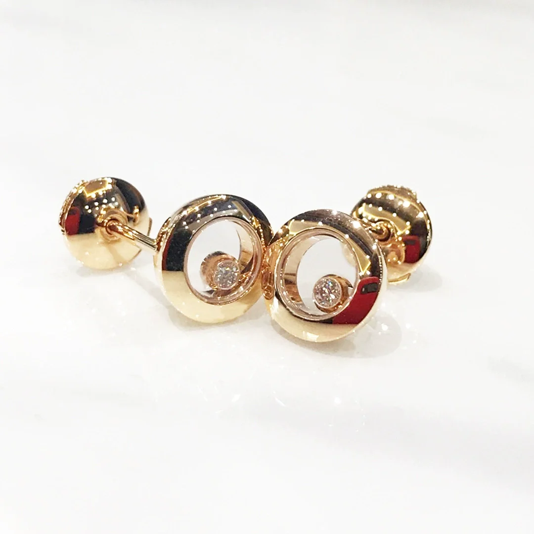 Trendy Design 925 Sterling Silver Needle Gold Plated Can Move Zircon Stud Earrings for Women Fashion Jewelry Happy Party Gift