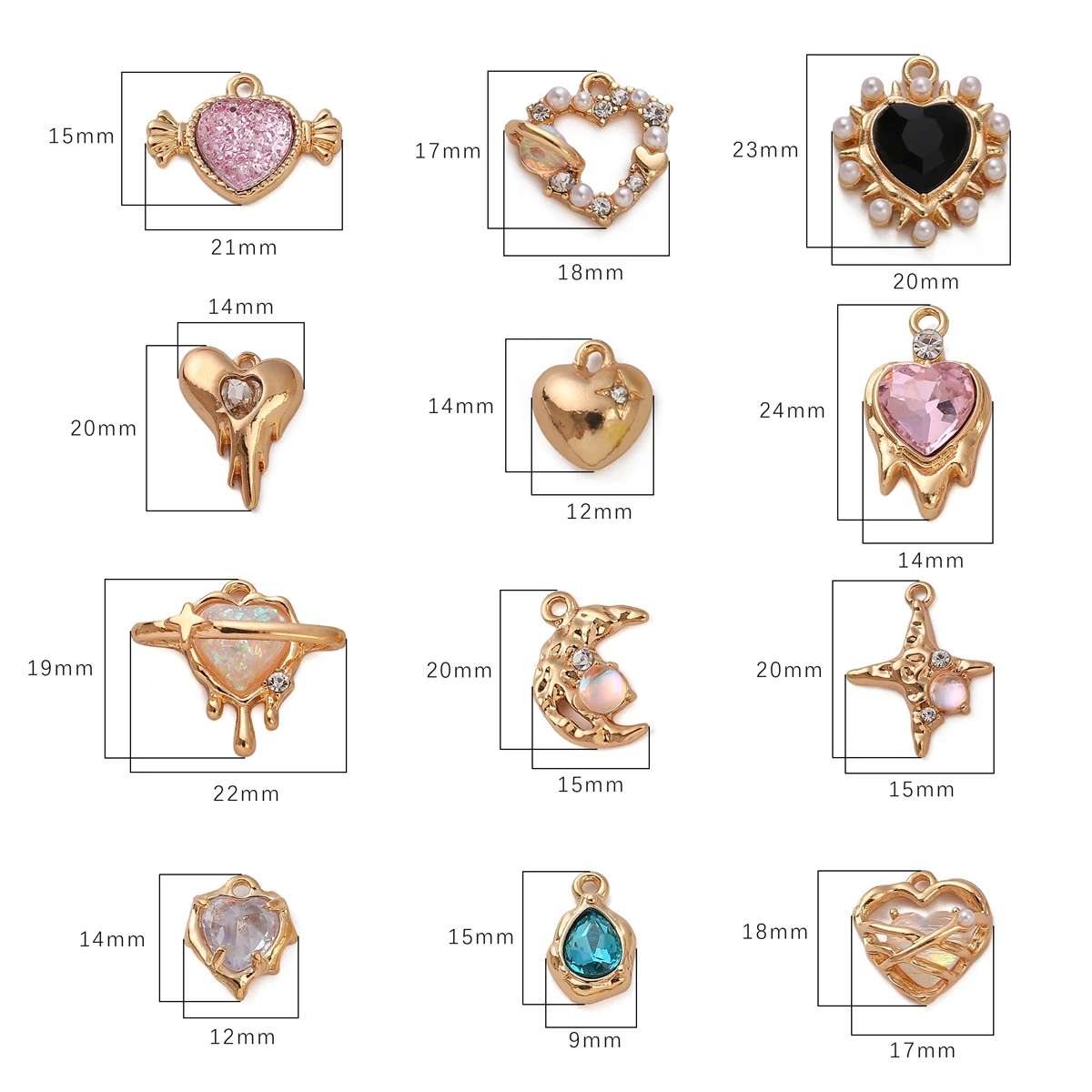 1PCS Alloy Colored Rhinestone Love Charm DIY Handmade Jewelry Accessories Pendant for Necklace And Earring Crafting
