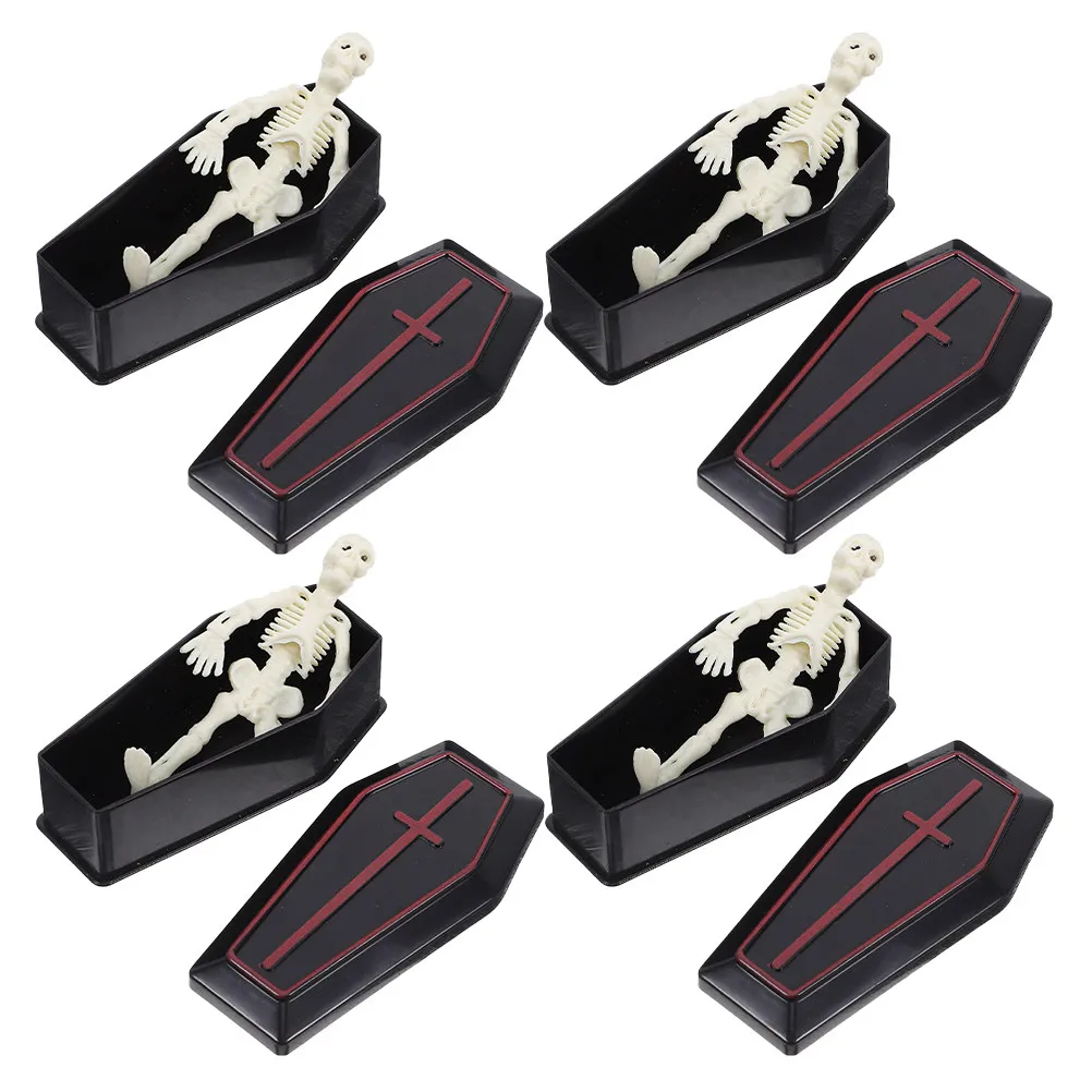 

4Sets Mini Halloween Coffin Box Combo Creative Decoration Set Coffin Shaped Box Trick Prop Desk Cabinet Centerpiece