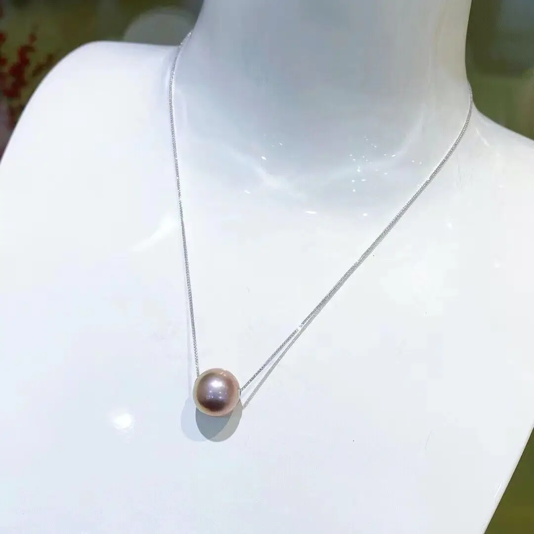 12-12.5mm Natural Round Bronze South Sea Pearl Pendant in 18K Platinum