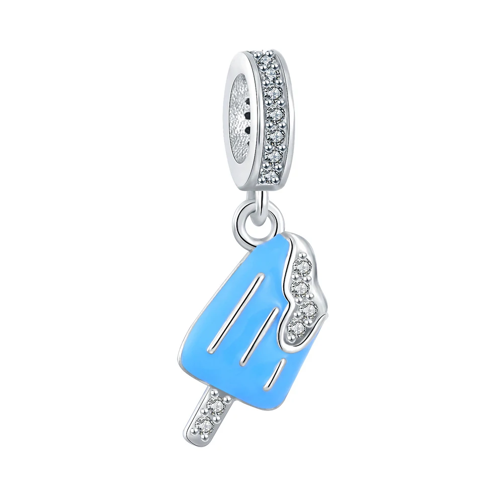 925 Sterling Silver Summer Series Ice Cream Charms Beads With Blue Enamel Fit European Bracelets Jewelry For Women Girls Gifts