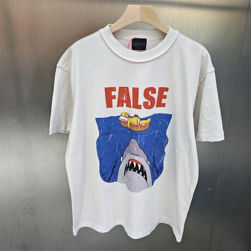 Retro pure cotton False perception cartoon printed loose casual men's T-shirt