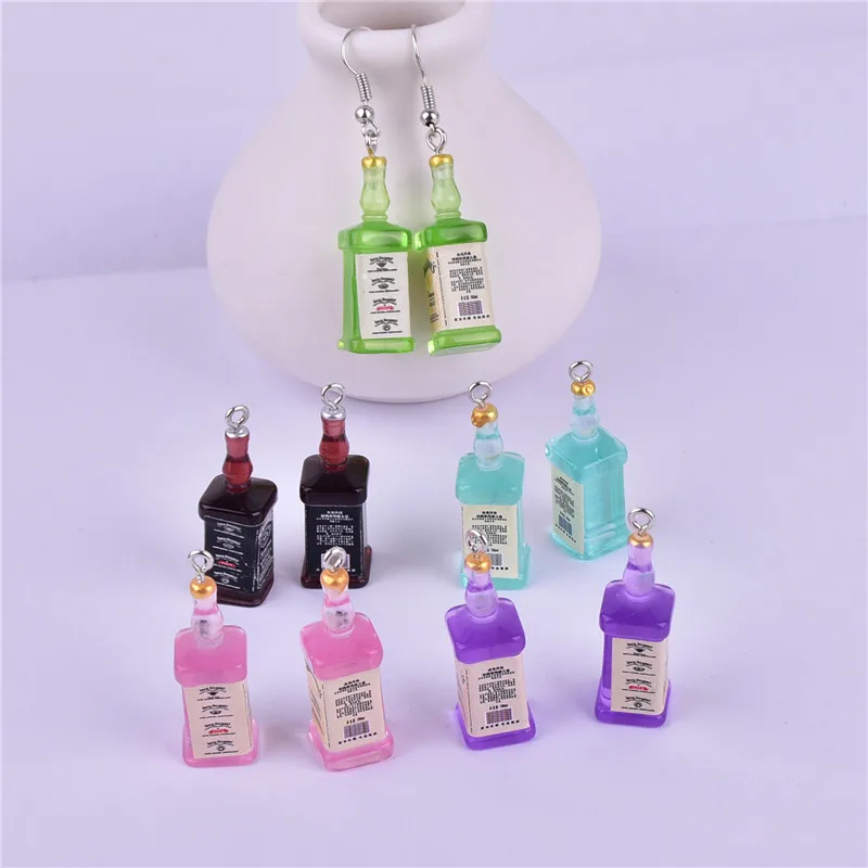 10Pcs Simulation Resin 3D Wine Bottle Charms for Keychain Jewelry Making Findings DIY Earrings Pendants Accessories