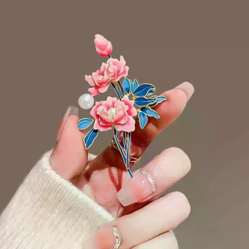 Fashion Chinese Style Enamel Peony Flowers Brooches For Women Clothing Coat Party Accessries Gifts