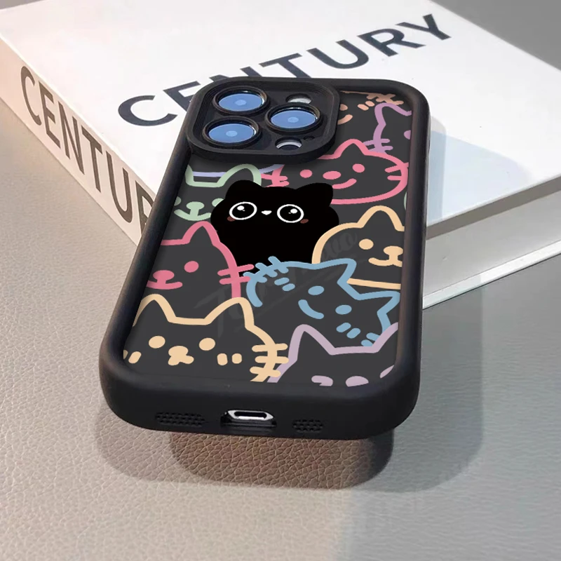 Lovely Line Black Cat Soft Phone Case for Samsung Galaxy A55 A35 A25 A15 A05 A05S A24 A13 A23 A12 A22 A32 A52 A52S A71 A72 A51