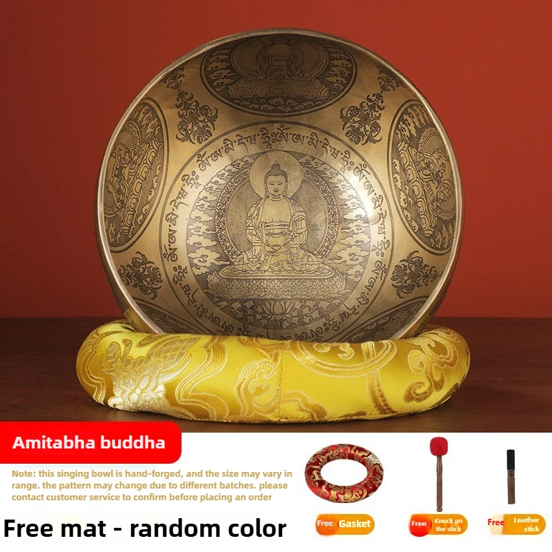 

Nepal Carved Singing Bowl Handmade Healing Meditation Buddha Bowl with Cushion Stick