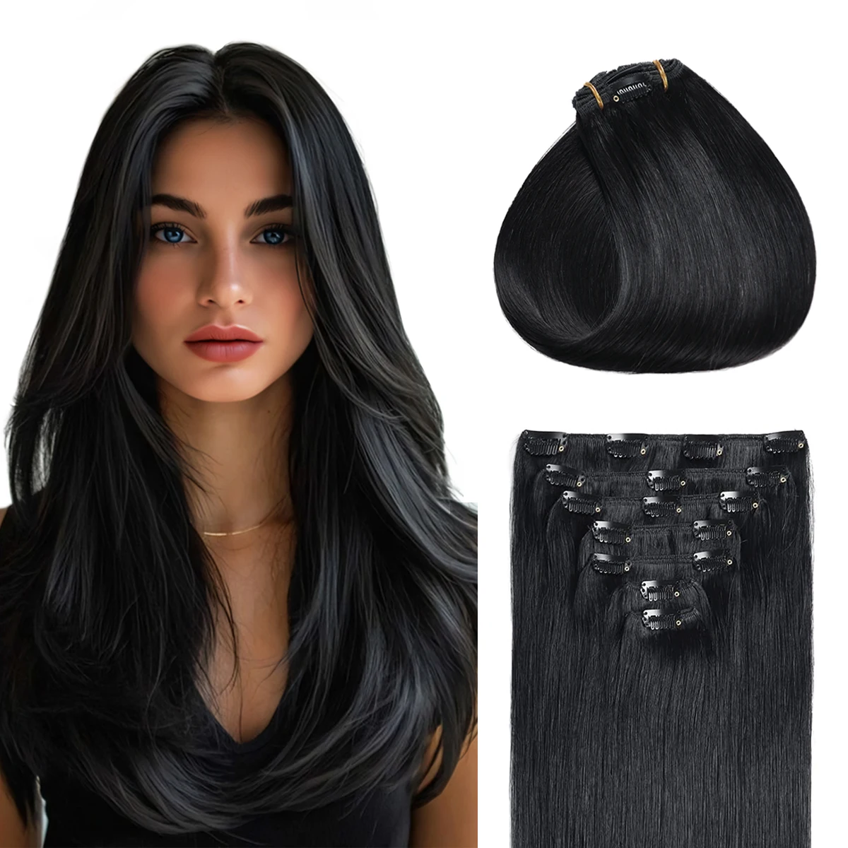 

Real Human Hair Clip in Hair Extensions 7Pcs Human Hair Clip in Extensions Straight Remy Human Hair Extensions