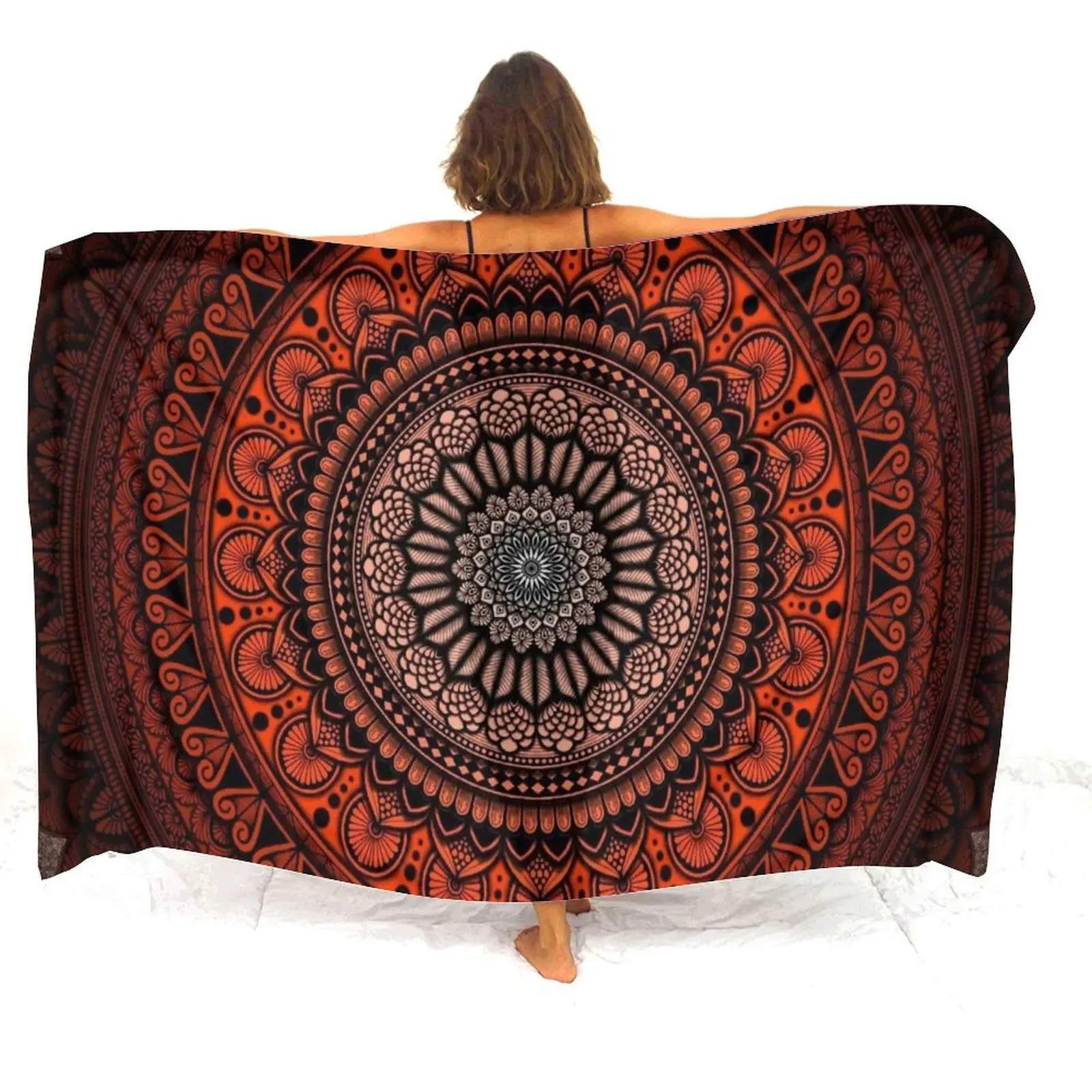 Tax Free Summer Seaside Women'S Swimsuit Shawl Coat Mandala Sarong Soft Fabric Retro Artistic Pattern Design Apron One-Piece