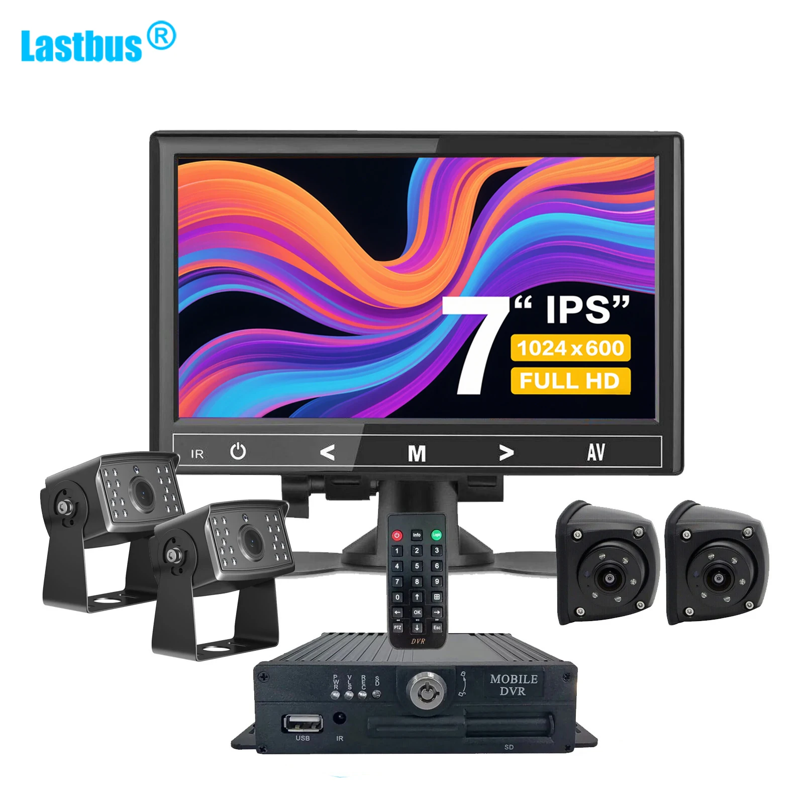 

Lastbus IPS Screen VGA Monitor With MDVR Recorder Front Sides And Rear View Cameras Trick Bus 4PIN AHD 1080P 7 " 12-36V