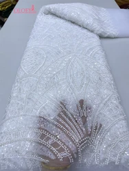 2024 High Quality lace Fabric Beaded  Embroidery African Nigerian With Sequins Fabric For Party dresses