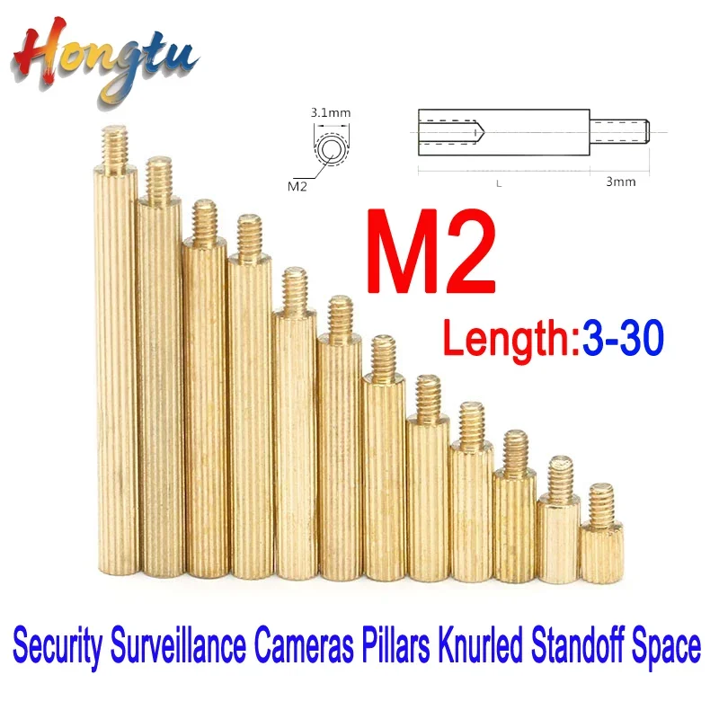 Hongtu 50pcs M2 Male 3mm x Female 3-30 mm Brass Screws Security Surveillance Cameras Pillars Knurled Standoff Space