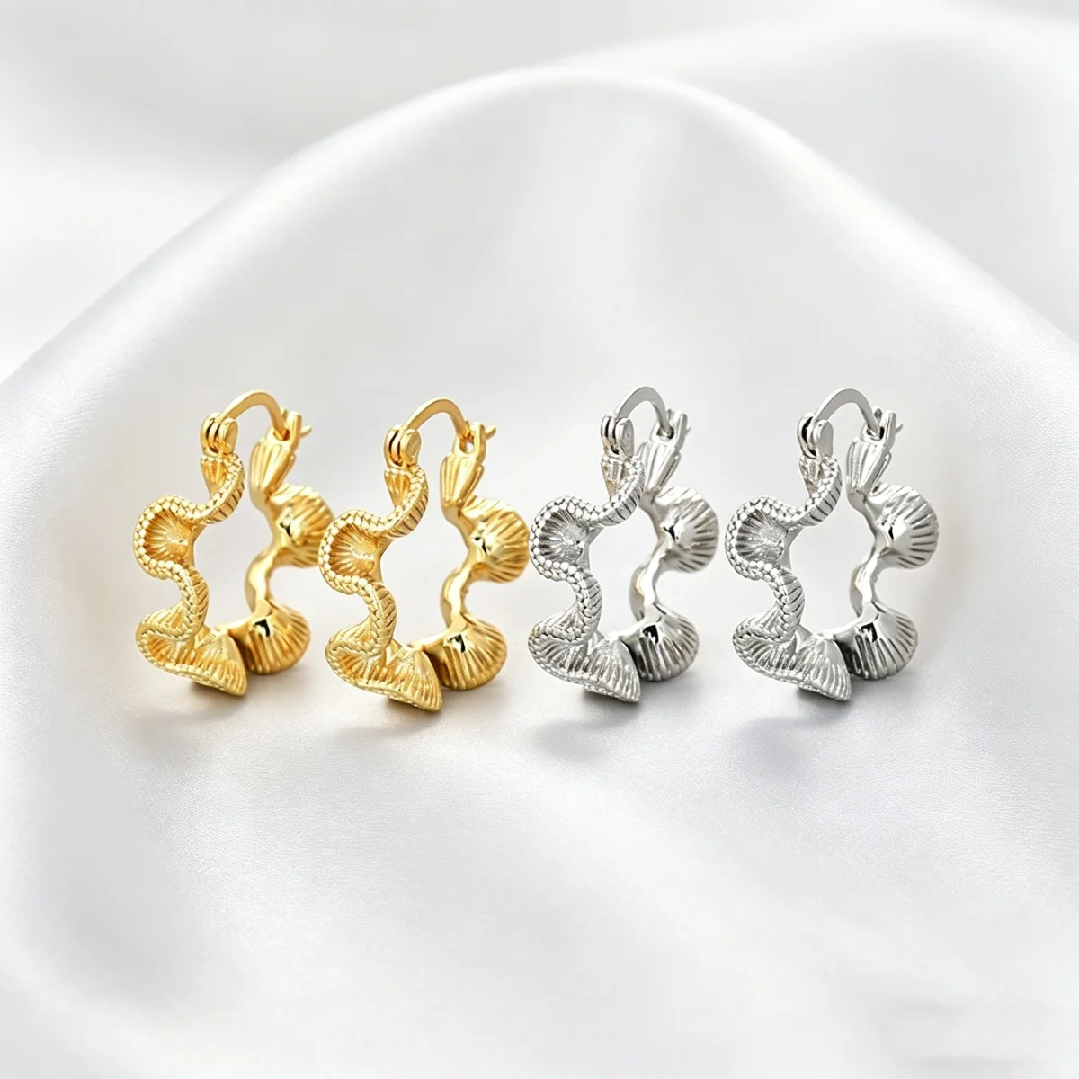Minimalist Textured Ruffle Hoop Earrings Women Dainty Twisted Wavy Huggie Earrings For Office Daily Wear Jewelry