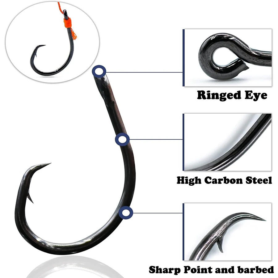 Black Offset Circle Hooks for Big Game Saltwater Tuna Fishing Hook 4# 1# 1/0# 2/0# 3/0# 4/0# 5/0# 6/0# 7/0# 8/0# 10/0# 12/0#