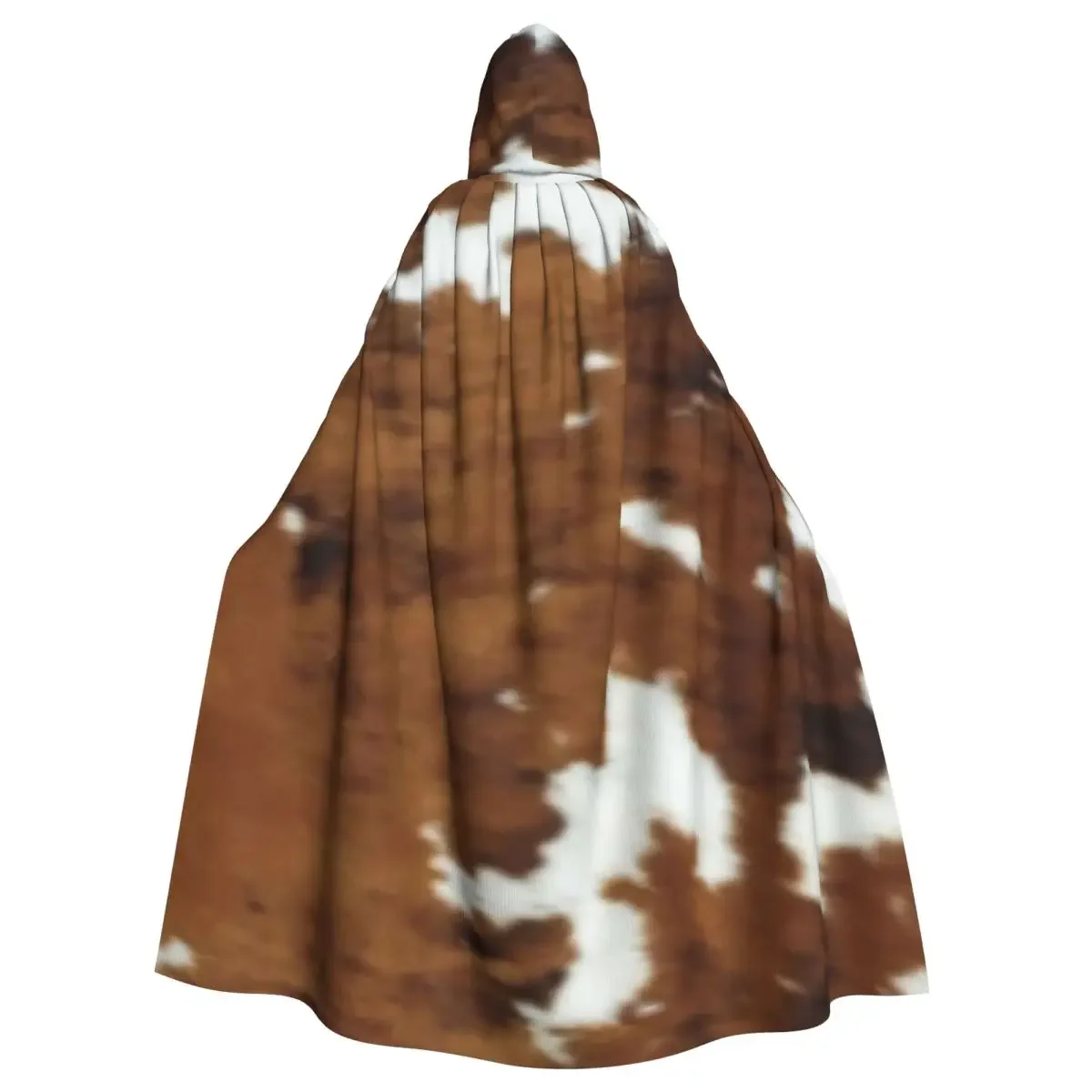 Brindle Cow Hide Long Hooded Cloak Witch Medieval Costume Cosplay Cape HalloweenVampire Adult Unisex