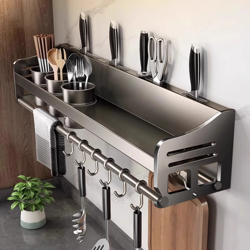 

Kitchen rack Wall-mounted multi-functional chopstick cartridge Household seasoning No punching storage hook rack on the wall