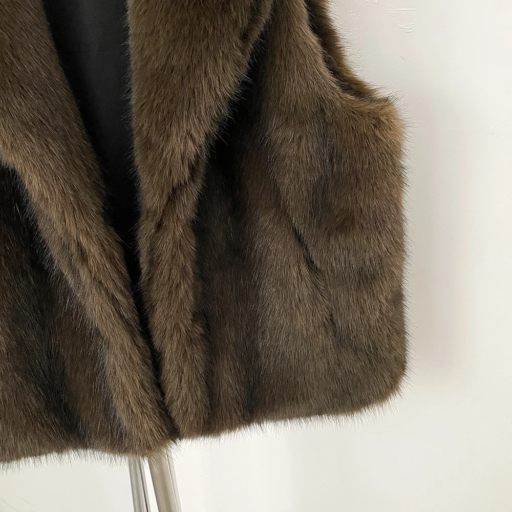 OFTBUY معطف الفرو بلا أكمام المرأة صديقة للبيئة الخريف الشتاء الدافئة الاصطناعي التلبيب فو الفراء صدرية وهمية الفراء Jakcet الإناث