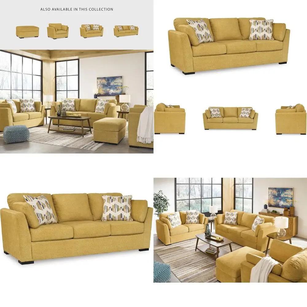 

Scandinavian Style Sofa with 4 Throw Pillows, Yellow