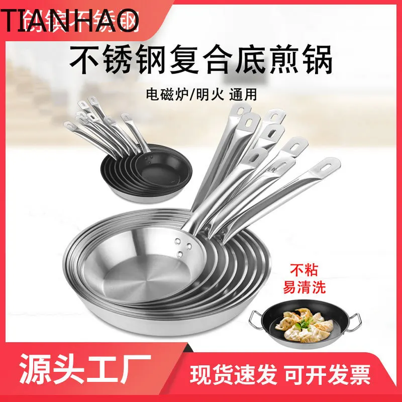 Composite Bottom Stainless Steel Commercial Western Style Nonstick Frying Pan for Eggs Pancakes and Steaks Compatible with