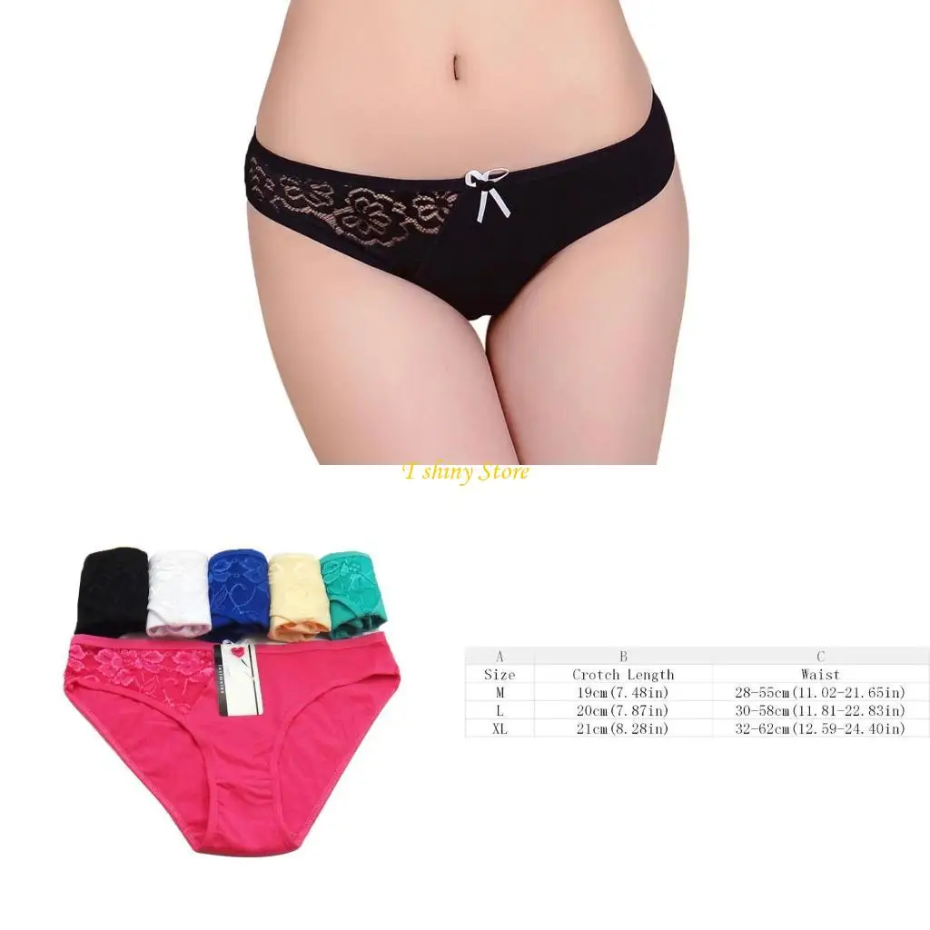 Women Girl Low Waist Bowknot Bandage Lace Underwear Cotton Blend Panties Briefs