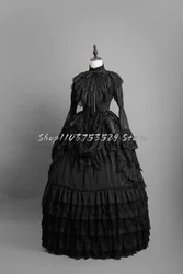 Vintage Black Gothic Prom Dresses Medieval Victorian High Neck Long Sleeve Tier Column Ruffle Lace Ruffles Custom Ball Gowns