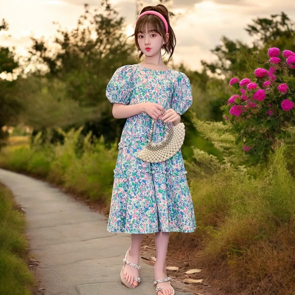 Summer Teens Girls School Outfits Kids Lace Dresses for Baby Flower Dress Short Sleeve Children Party Costumes 6 7 8 10 12 Years