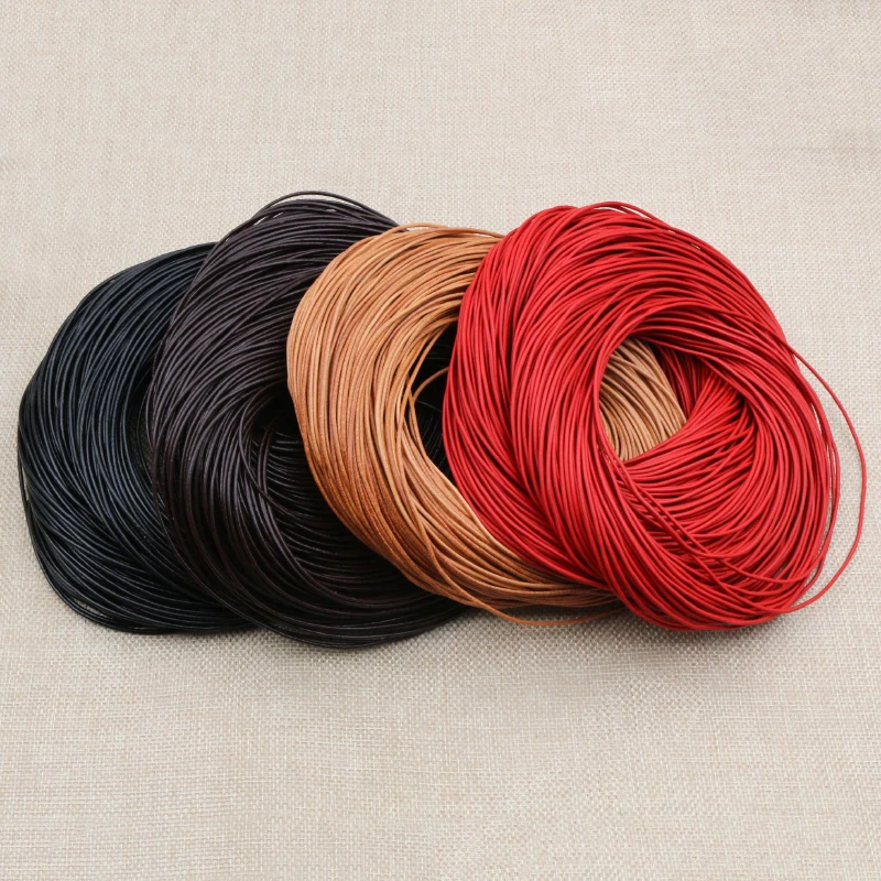 1.0/1.5/2/2.5/3/4/5mm 4 kolor prawdziwa skóra bydlęca okrągły stringi przewód DIY bransoletka ustalenia liny ciąg do tworzenia biżuterii