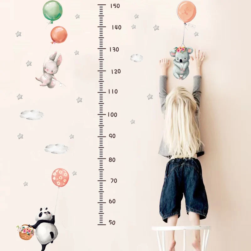 Pink Bunny Balloon Growth Chart Wall Stickers for Children Girls Baby Room Bedroom Decoration Height Measure Wallpaper Vinyl