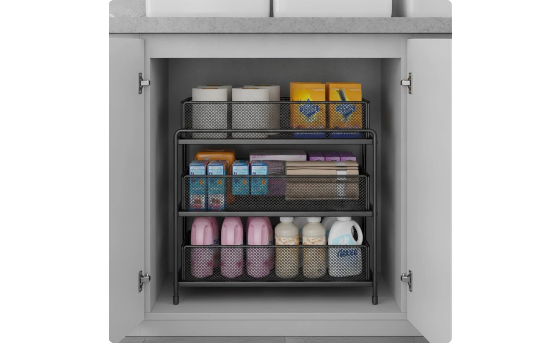 Under-Sink Storage Rack Space-Saving Under-Sink Organizer Organizer with Pull-out Baskets Heavy Duty for Bathroom, Laundry Room