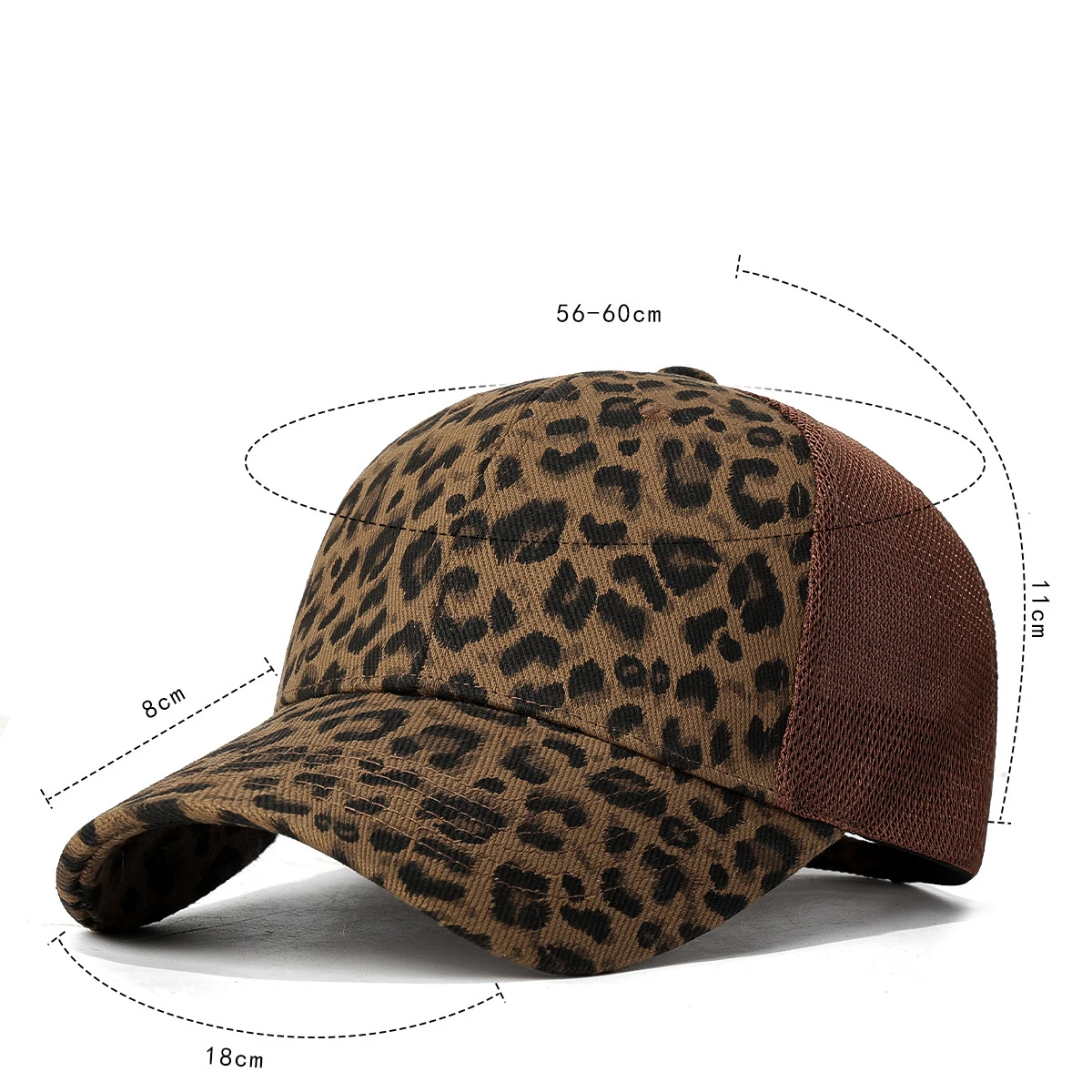 Leopard Print Baseball Cap with Solid Hard Top and Mesh Back, European and American Style Sun Hat, Simple Outdoor Dad Hat